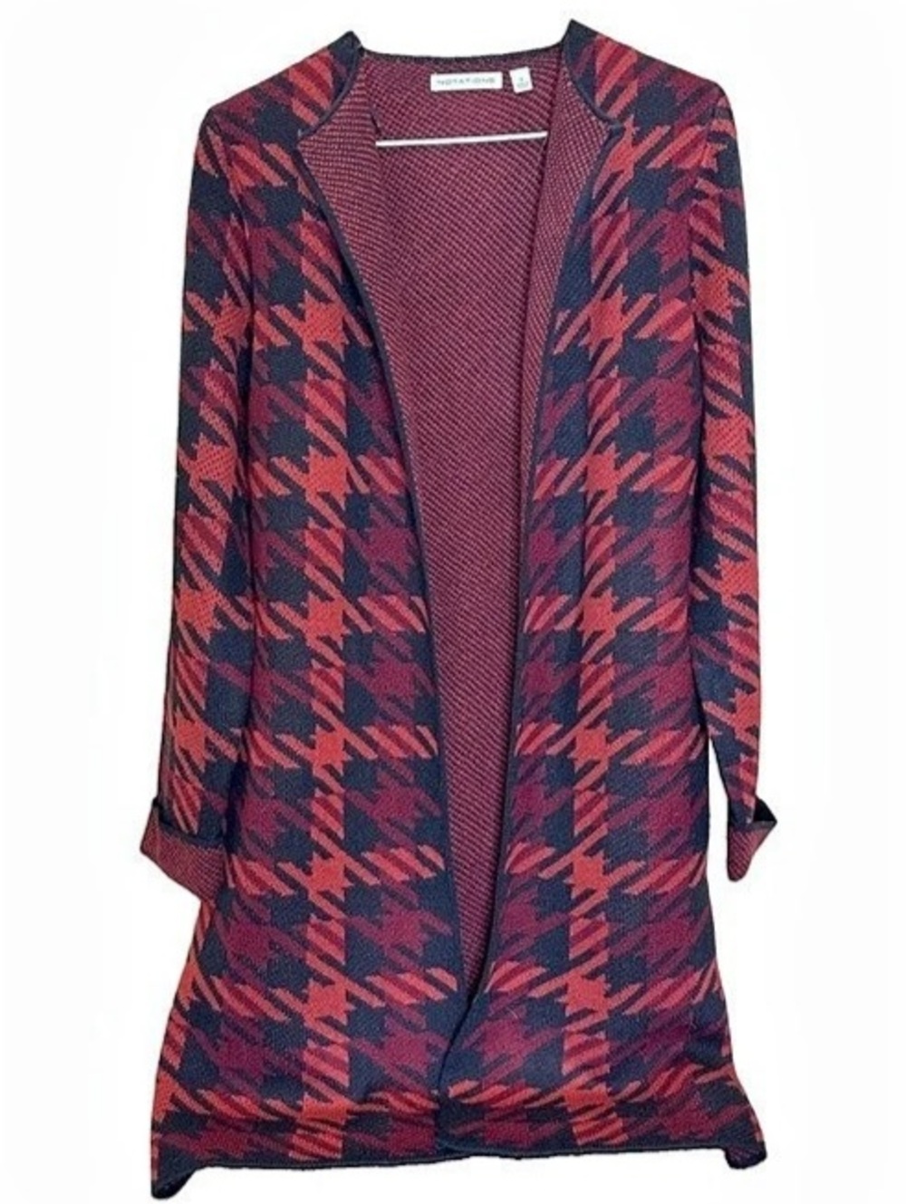 Notations Black pattern open front longer length cardigan sweater